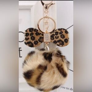 Leopard Print Pom Pom Keychain and/or Bag charm *NEW*